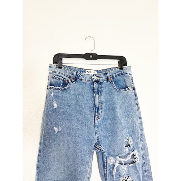 ZARA The 90's Full Length Jeans Size 8 Distressed High Rise Straight Leg - Picture 4 of 12